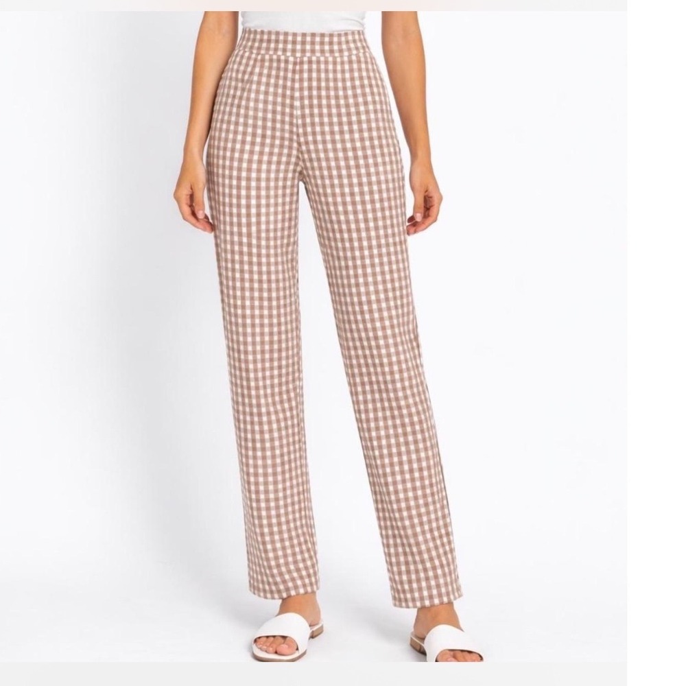 A New Day Brown Gingham Side Zip Straight Ankle Pants Women's Size 6